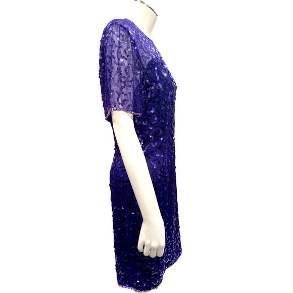 All Silk Vintage Dress by Stenay Size 4 Purple Sequin Cocktail Party Glam Core - Picture 7 of 13